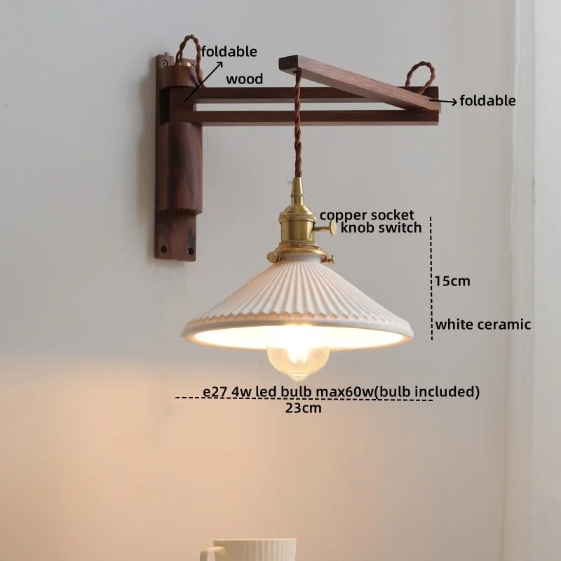 DecorBites™ Ceramic Walnut Wall Sconce with Knob Switch for Bedroom Living Room