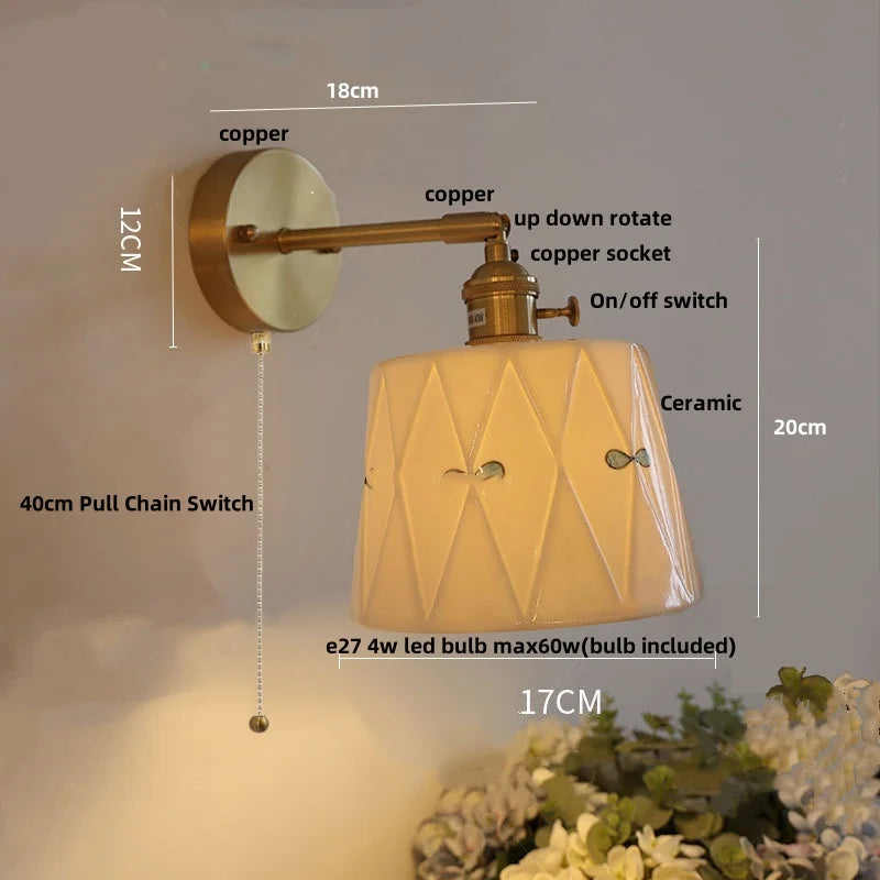 DecorBites™ Ceramic Copper Wall Light Fixture with Pull Chain Switch, E27 LED, Modern Nordic Design