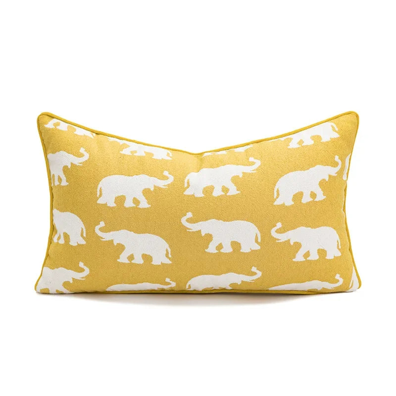 DecorBites™ Geometric Elephant Chenille Cushion Cover, Soft Fringed Pillow Case, Home Decoration