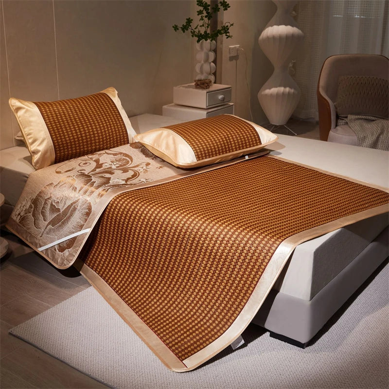 DecorBites™ Cooling Rattan Mat & Pillowcase Set - Dual-Sided Thicker Bed Pad for Summer