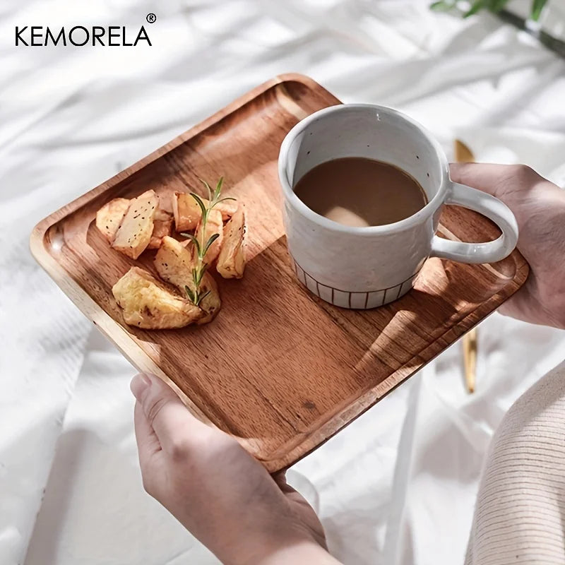 DecorBites™ Acacia Wood Coffee Tray | Versatile Food Serving Tray for Desserts and Tea