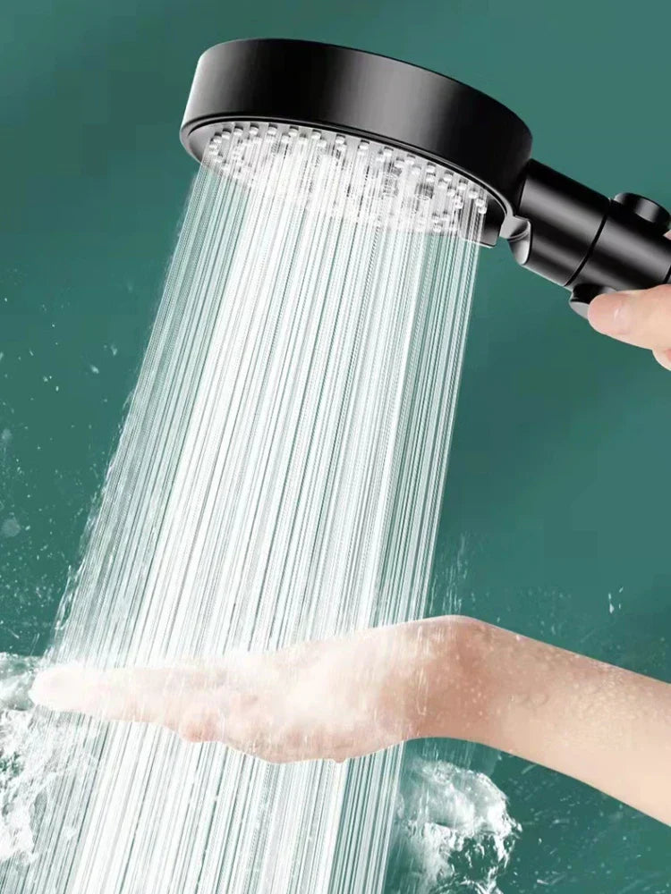 DecorBites™ Black Round Shower Head 6 Modes High Pressure Hand-held Knobs Water Stop