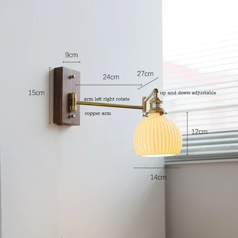 DecorBites™ Canopy LED Wall Light, Walnut Ash Wood, Pull Chain Switch, Left Right Rotate