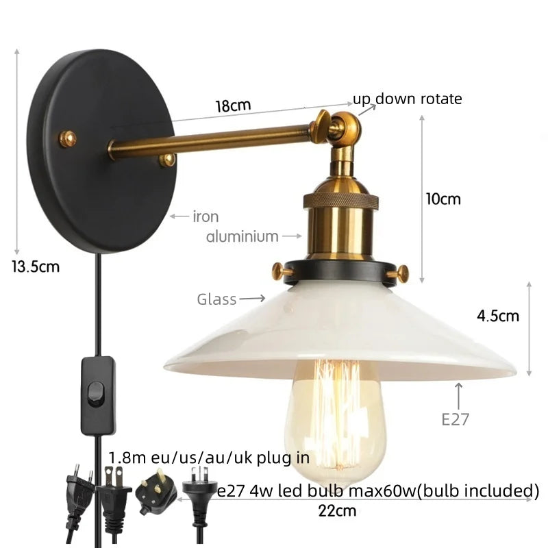 DecorBites™ LED Wall Lights: Industrial Style Bedside Lamp for Kitchen, Reading, Cafe - White Class