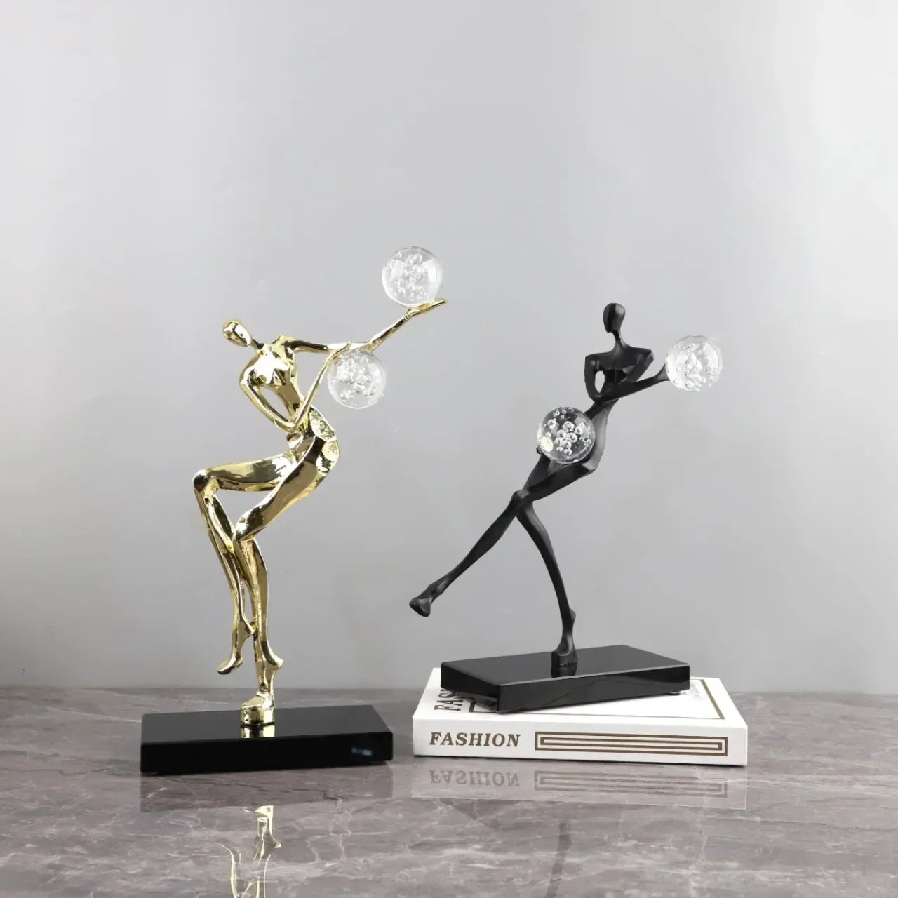 DecorBites™ Golden Man Dancing Crystal Ball Acrobatic Sculpture Figure for Home Decor