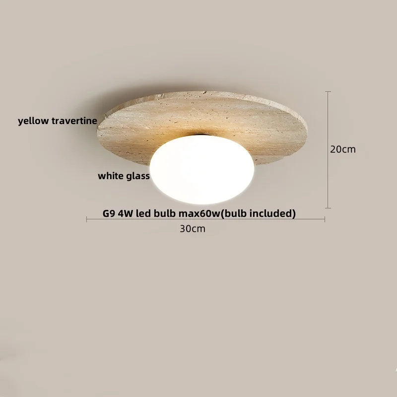 DecorBites™ Acrylic LED Ceiling Lamp Yellow Travertine Wood Canopy Wabi Sabi Style