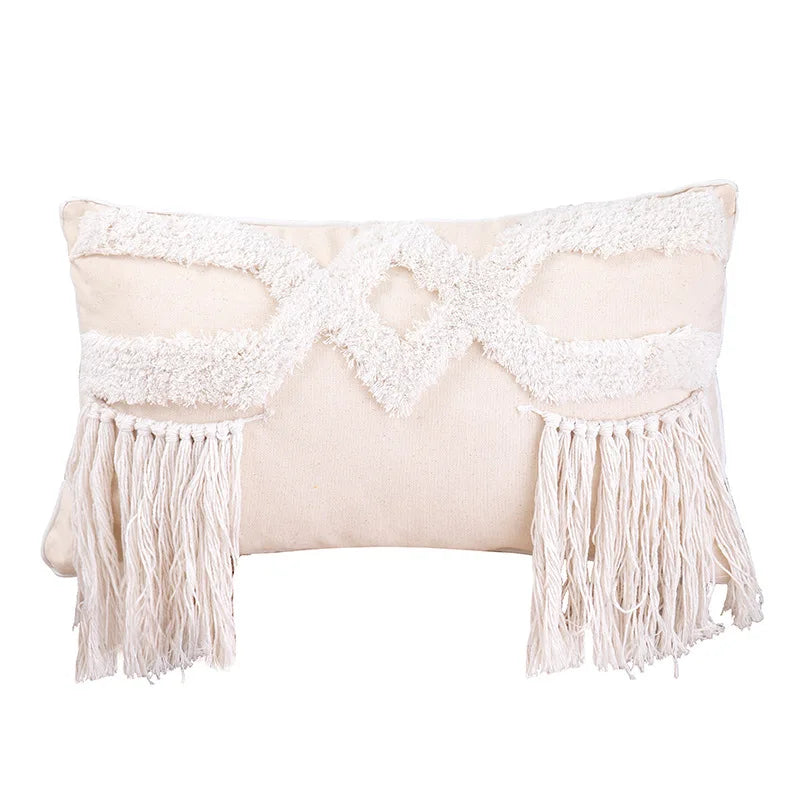 DecorBites™ Geometric Tufted Tassel Cushion Cover Cotton Canvas Fall Pillow Cover