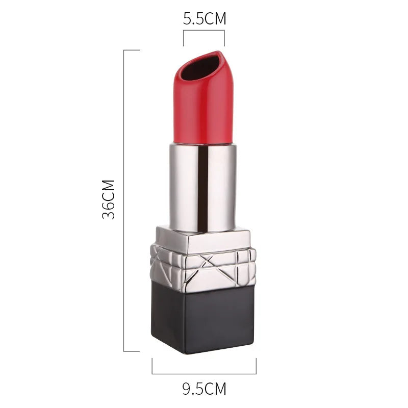 DecorBites™ Lipstick Shape Ceramic Vase: Cartoon Floral Arrangement Home Decor