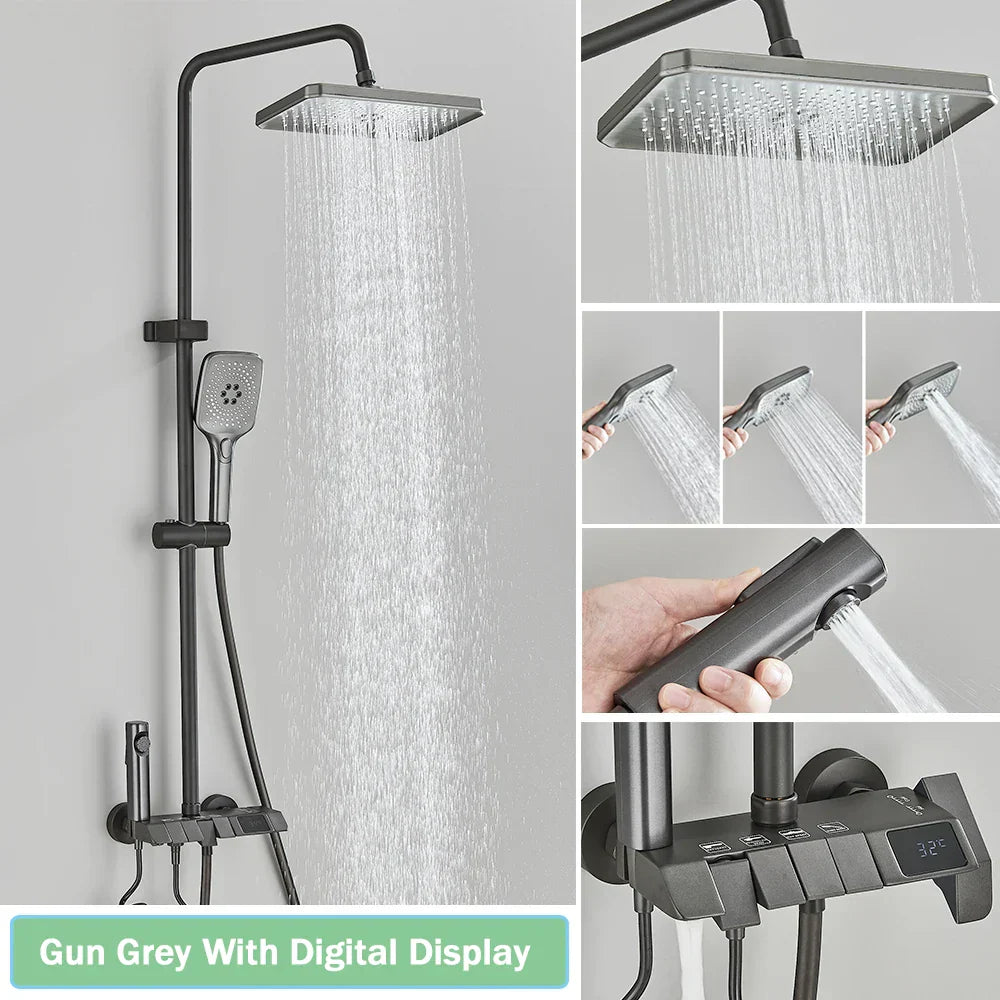 DecorBites™ Black Smart Digital Rainfall Shower System with Grey Mixer Tap