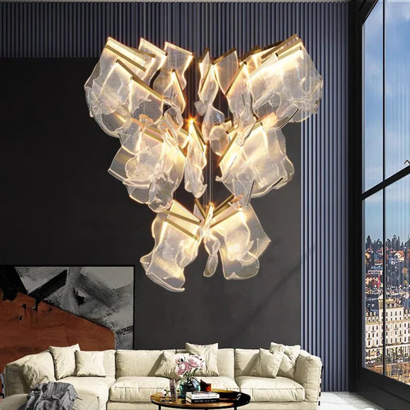 DecorBites™ Crystal Chandelier Stair Pendant Living Room Lighting Modern Interior Pendant Lights