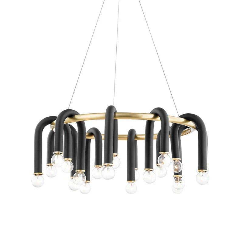 DecorBites™ Black Aluminum U-Shaped Tube Dimmable LED Chandelier for High Ceilings