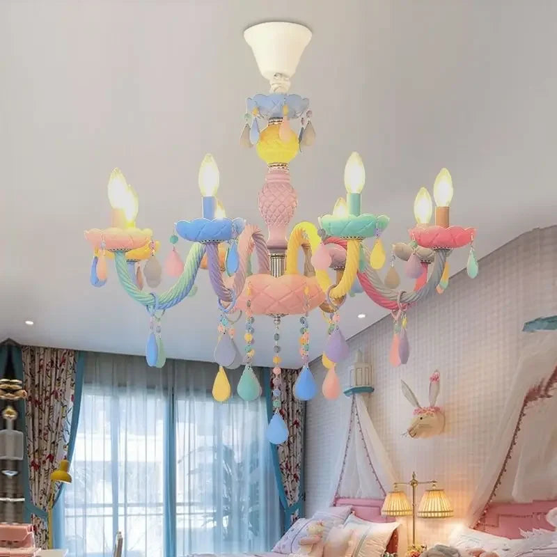 DecorBites™ Crystal Chandelier Kids Bedroom Rainbow Candle Light Fixture