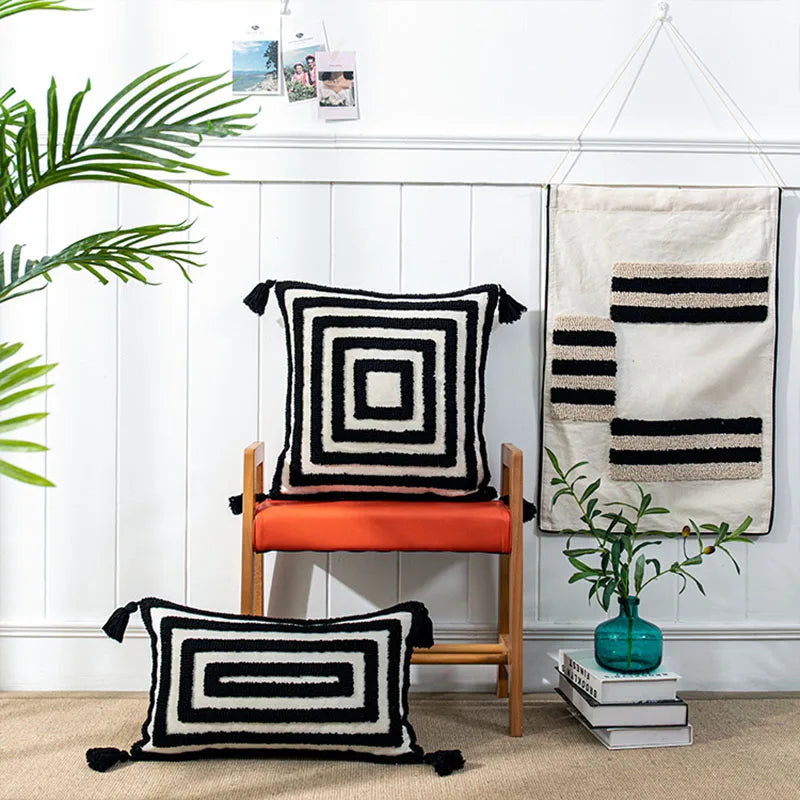 DecorBites™ Boho Geometric Tufted Cushion Cover with Fringe - 45X45/30X50CM