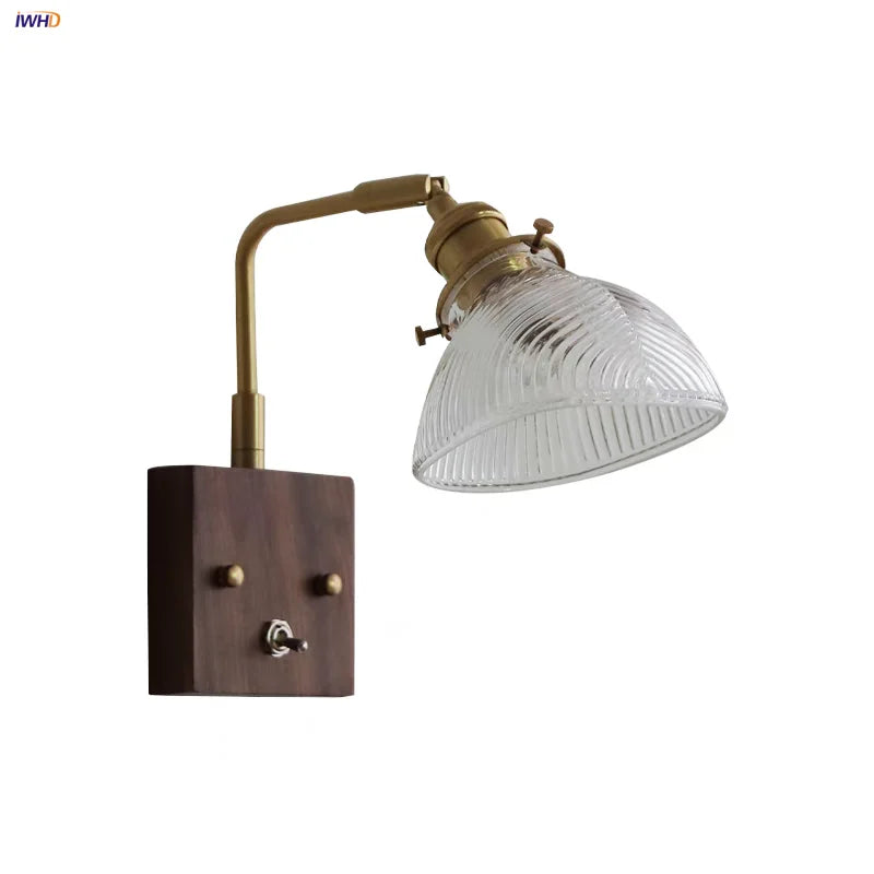 DecorBites™ Clear Glass LED Wall Lights Modern Wood Walnut Copper Stair Fixture