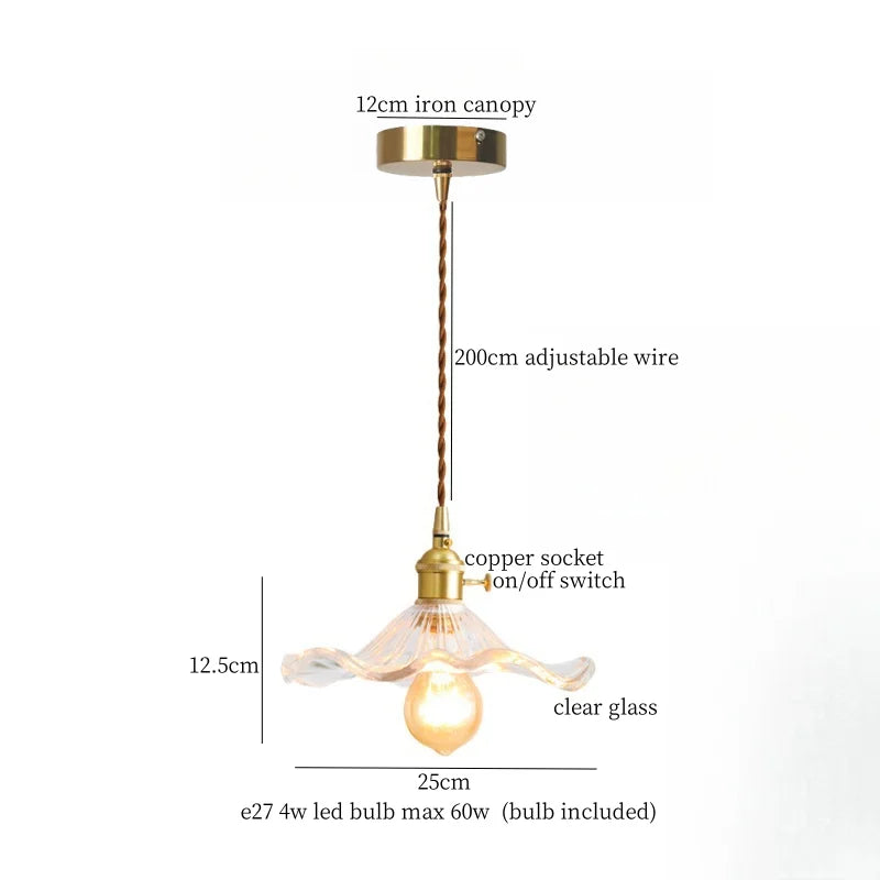 DecorBites™ Brass Glass Lotus Leaf LED Pendant Lamp: Nordic Minimalism for Living, Dining, Bedroom