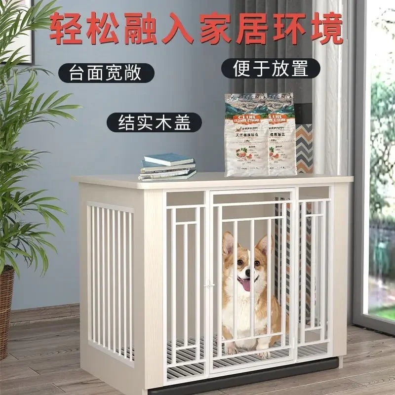 DecorBites™ Large Wood Dog Cage House | Indoor Solid Wooden for Big Dogs