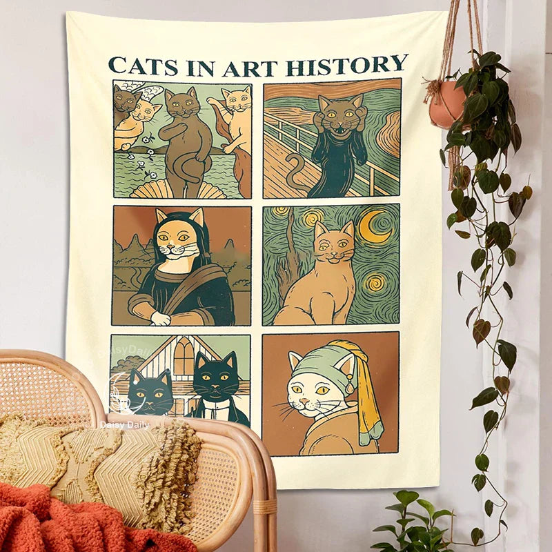 DecorBites™ Cat Art Tapestry Wall Hanging Tarot Psychedelic Hippie Home Decor
