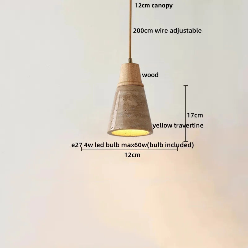 DecorBites™ LED Pendant Lamp Yellow Travertine Japanese Style Adjustable Hanging Lights