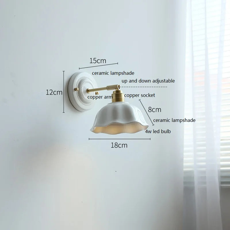DecorBites™ Ceramic Wall Lamp with Pull Chain Switch & Copper Arm, Nordic Modern LED Fixtures