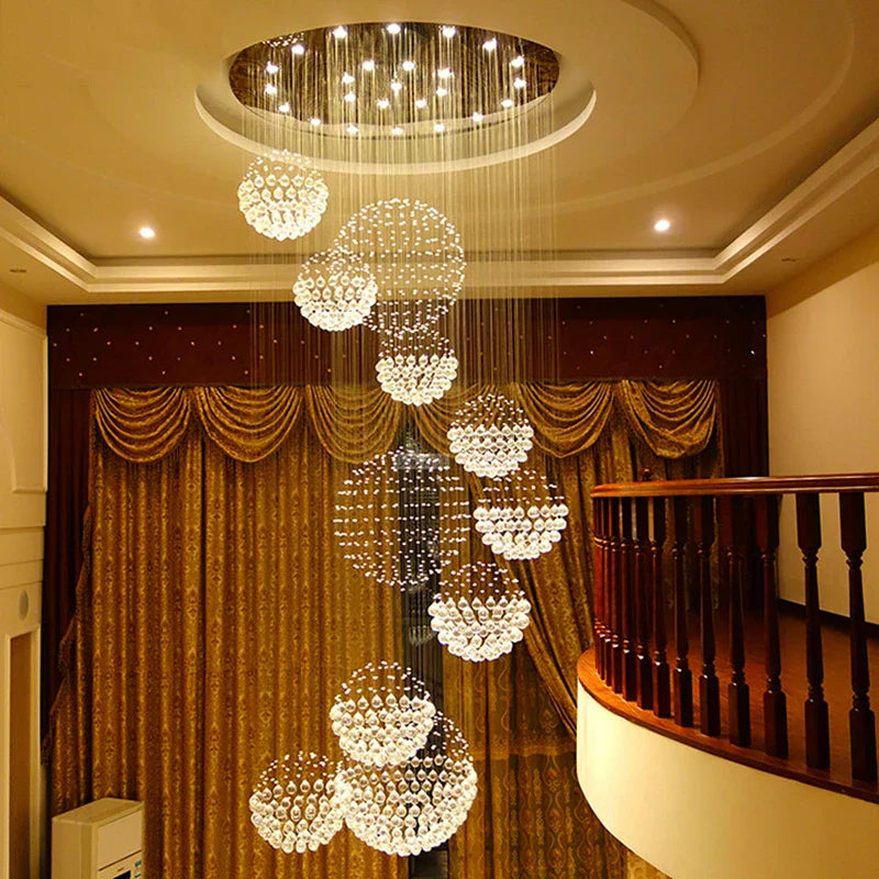 DecorBites™ Crystal Ball LED Chandelier: Modern Industrial Pendant Light for Living Room