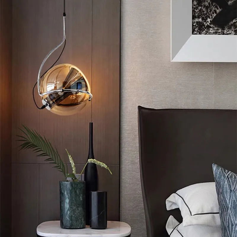 DecorBites™ Amber Glass Pendant Light: Industrial Adjustable Angle Chandelier for Kitchen Bedroom Hallway