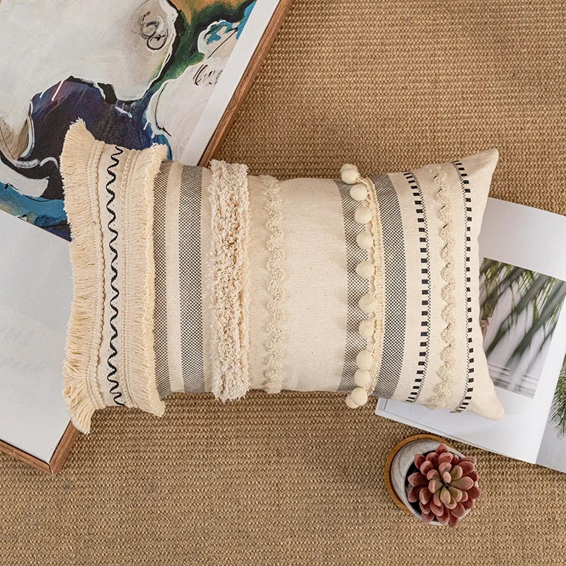 DecorBites™ Lace Tassel Cushion Tufted Sofa Pillowcase for Office Chair Pad