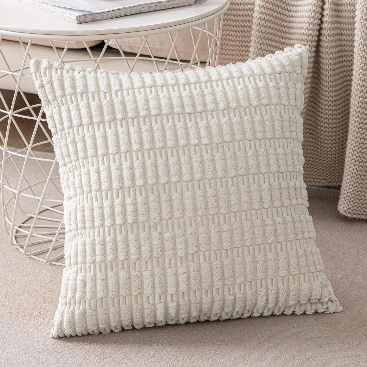 DecorBites™ Black Striped Corduroy Throw Pillow Cover 18x18 Inch Square Cushion Case White Pillowcase