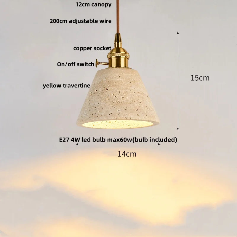 DecorBites™ LED Pendant Lamp Yellow Travertine Japanese Style Adjustable Hanging Light