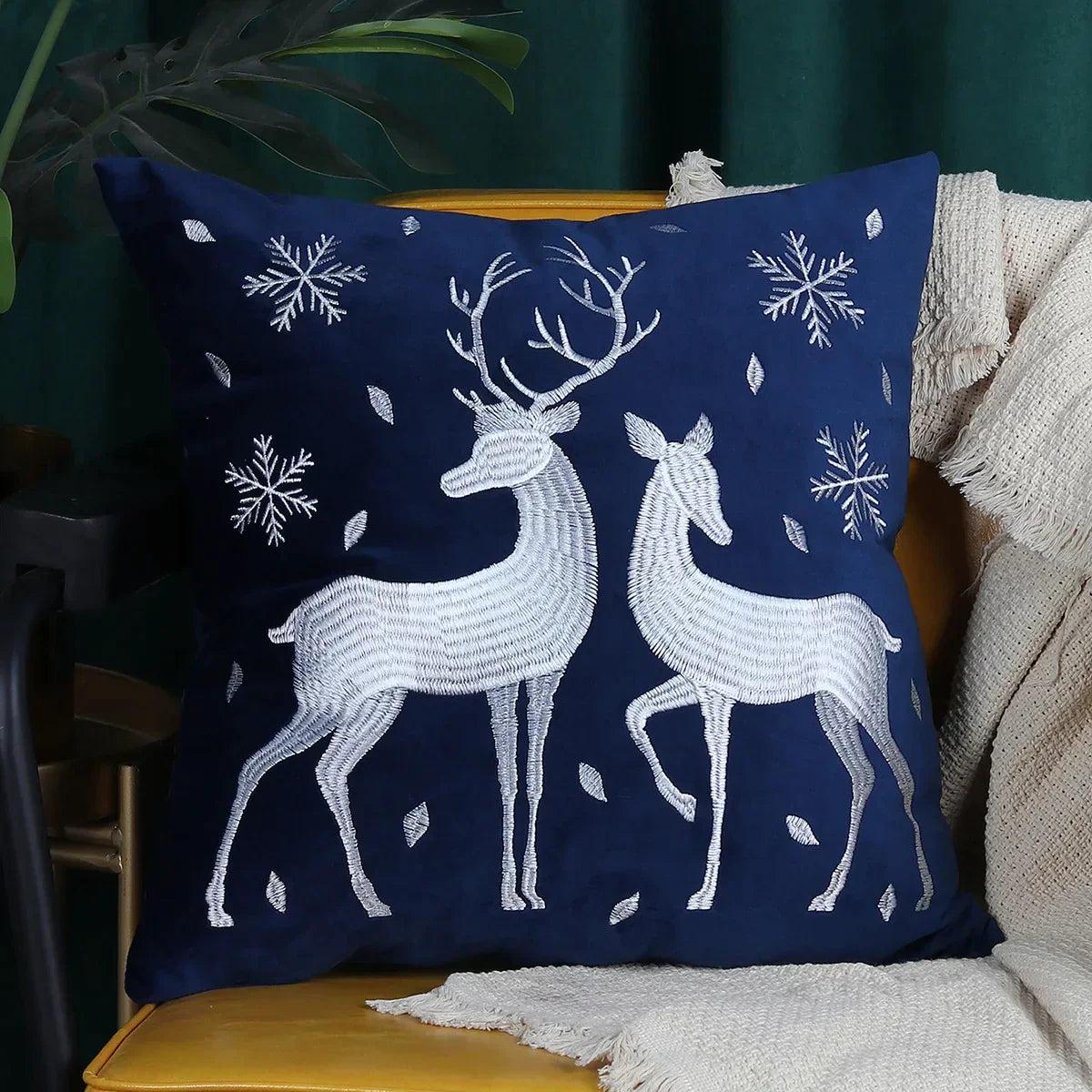 DecorBites™ Christmas Elk Embroidered Pillow Covers 45x45cm asyncio Festive Pillowcase