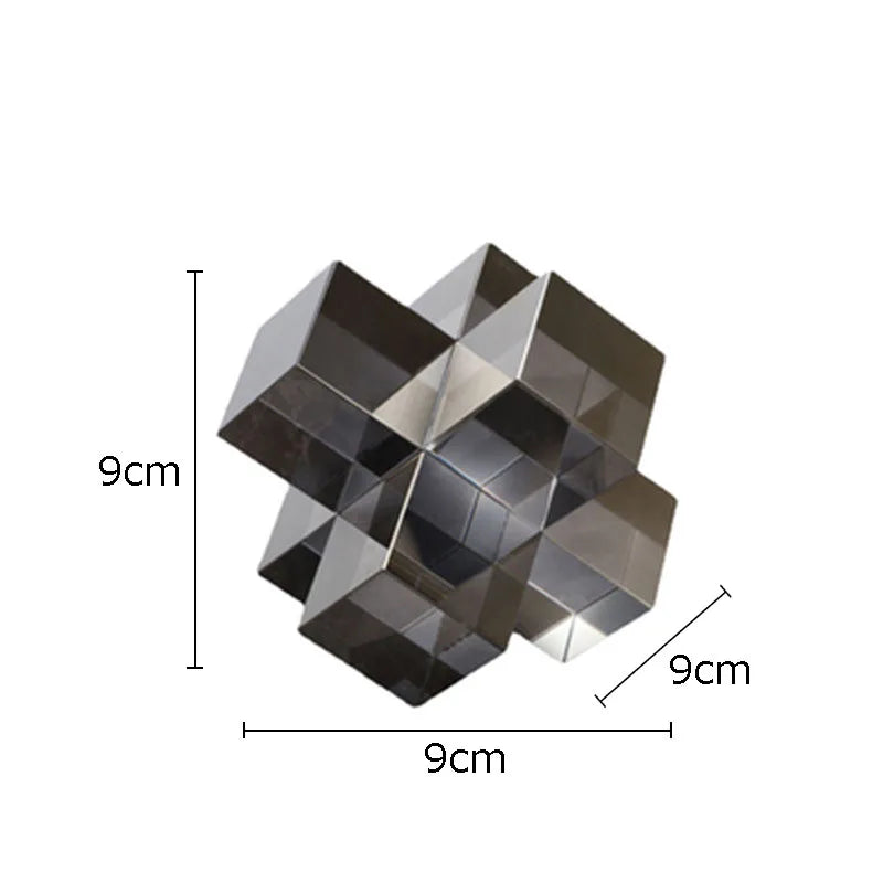 DecorBites™ Cross Crystal Geometric Glass Sculpture Desk Decoration Frosted Square Statue
