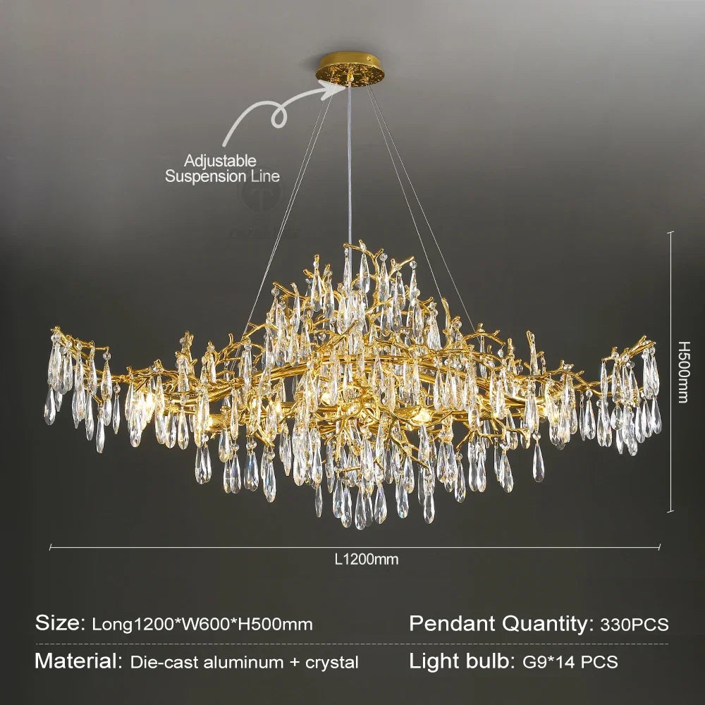 DecorBites™ Golden Crystal Chandelier - Modern Luxury Long Light for Kitchen, Dining, Living, Bedroom
