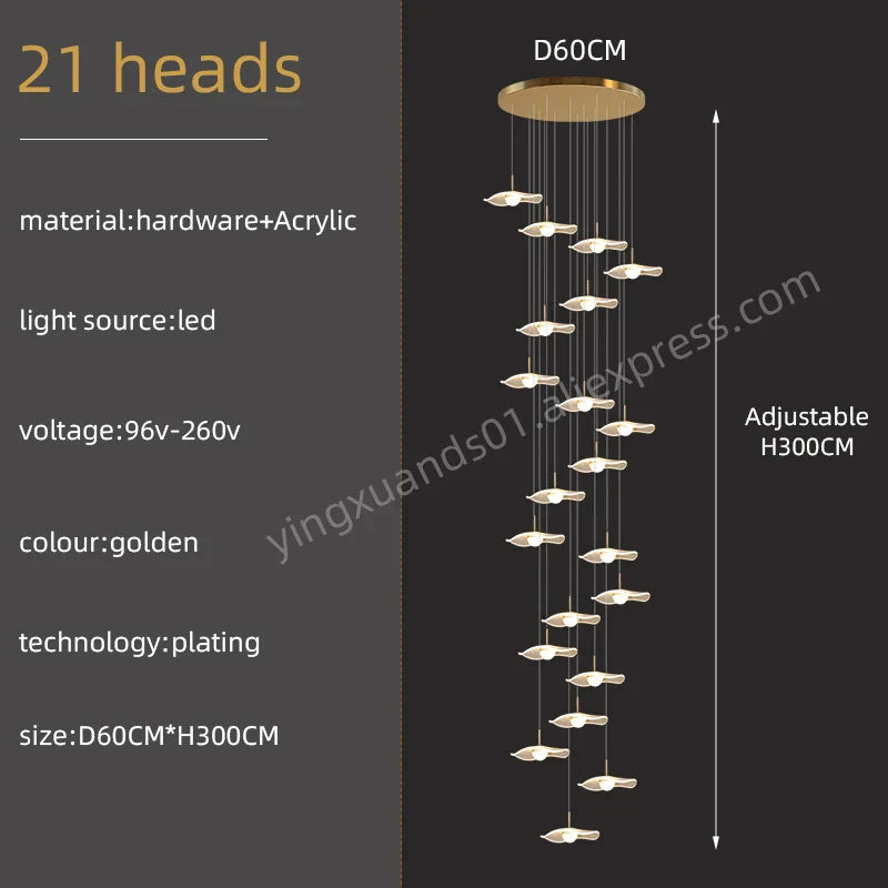 DecorBites™ Gold Acrylic Chandeliers LED Pendant Lamp Modern Staircase Living Room Lighting