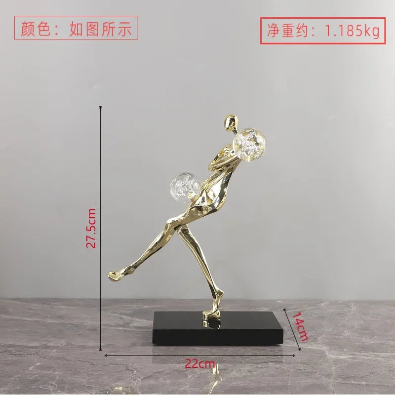 DecorBites™ Golden Man Dancing Crystal Ball Acrobatic Sculpture Figure for Home Decor