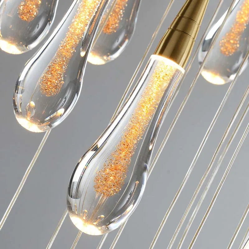 DecorBites™ Crystal Tear Drop Chandelier for Staircase, LED Pendant Light in Gold - Indoor Decor