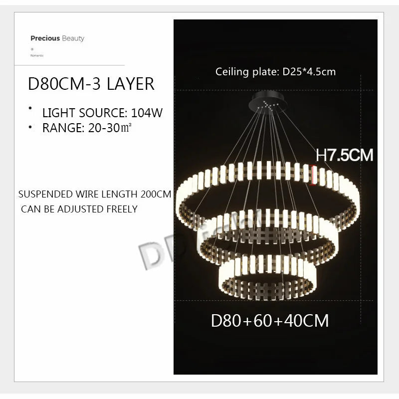 DecorBites™ Lstre Modern Circle Chandelier for Bright 360° Lighting in Living Room, Bedroom, Kitchen