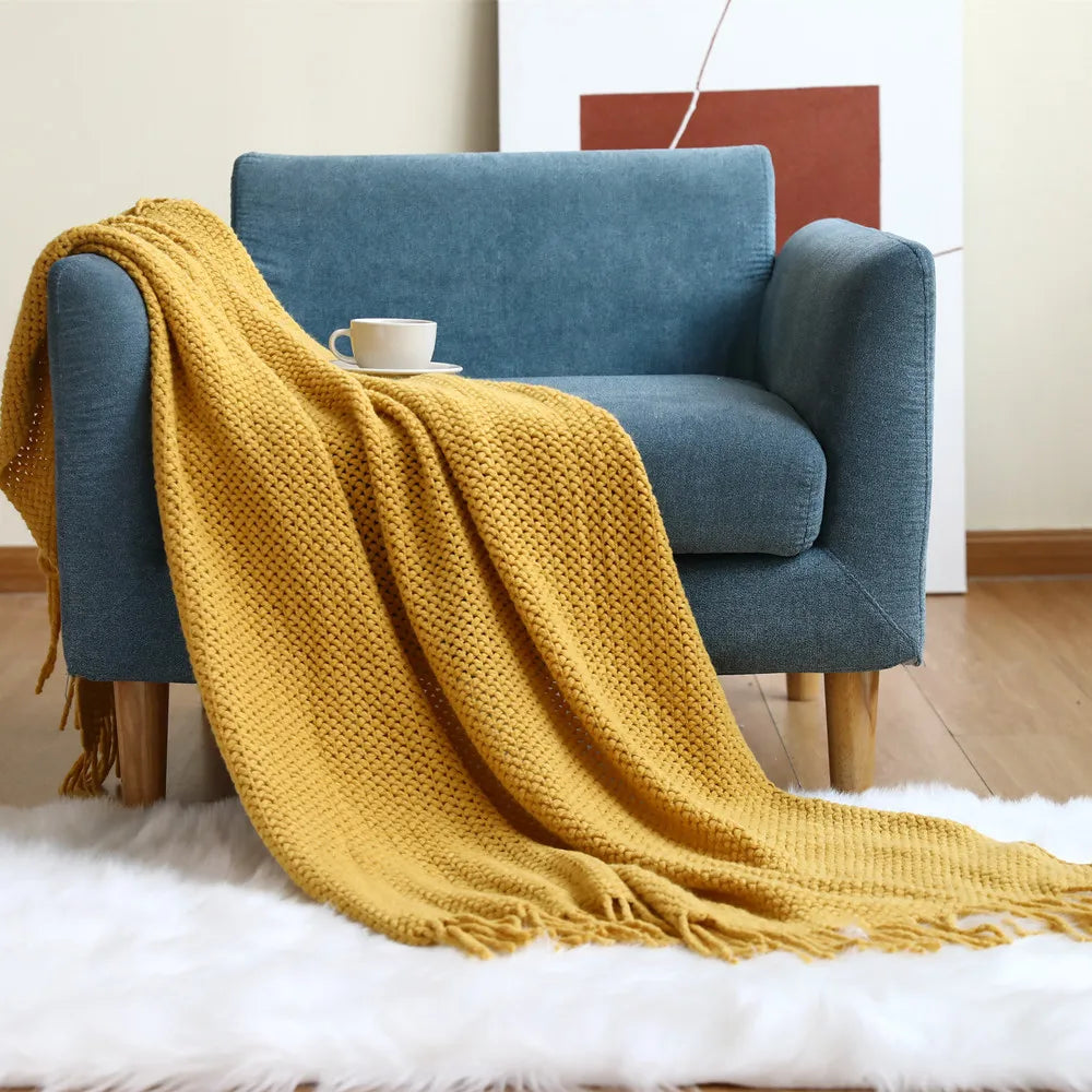 DecorBites™ Knitted Nordic Sofa Blanket - Soft Wool Blend Bed End Towel for Hotel Bedroom Decor