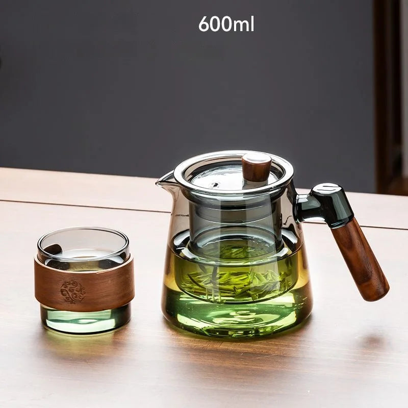 DecorBites™ Glass Teapot Set with Teacup, Kung Fu Style, Pyrex Tea Maker, Flower Pattern