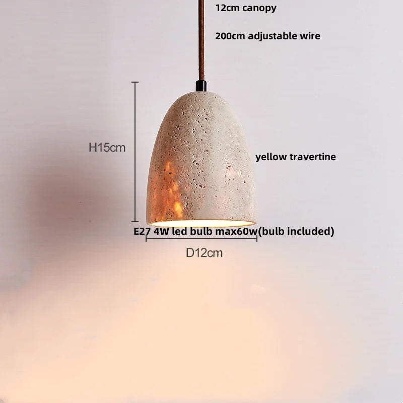 DecorBites™ LED Pendant Lamp Yellow Travertine Japanese Style Adjustable Hanging Light
