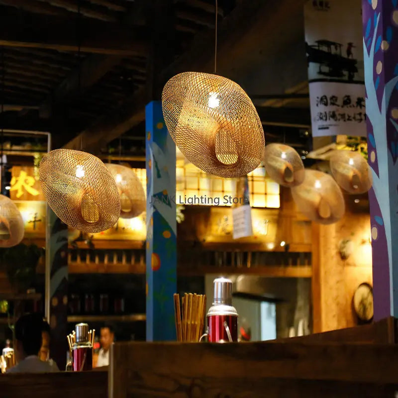 DecorBites™ Bamboo Wave Shade Pendant Lamp for Indoor Lighting