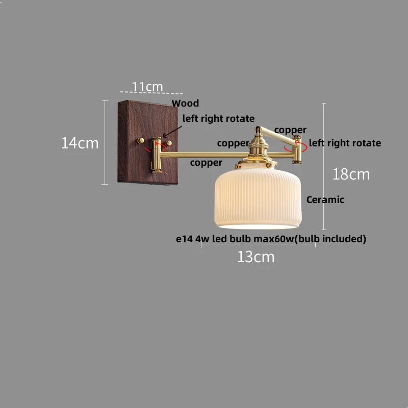 DecorBites™ Ceramic LED Wall Sconce with Walnut Wood Pull Chain Switch - Nordic Style