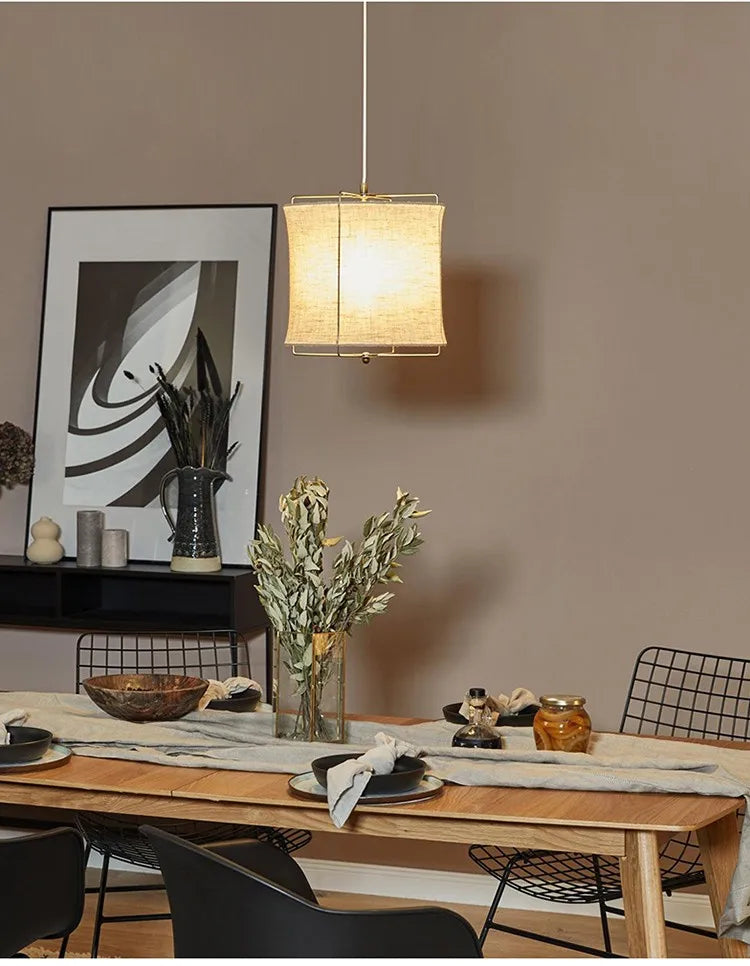 DecorBites™ Linen Fabric Chandelier: Japanese Retro Handmade Art Lamps for Restaurant, Bedroom, Bar Counter