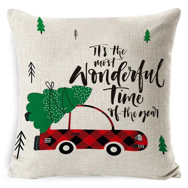 DecorBites™ Elk Print Linen Pillowcase: Festive Christmas Cushion Cover for Sofa - 2023 New Year Decor