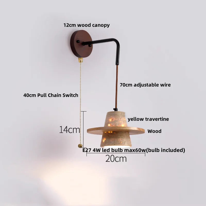 DecorBites™ LED Yellow Travertine Stone Wall Lamp with Pull Chain Switch