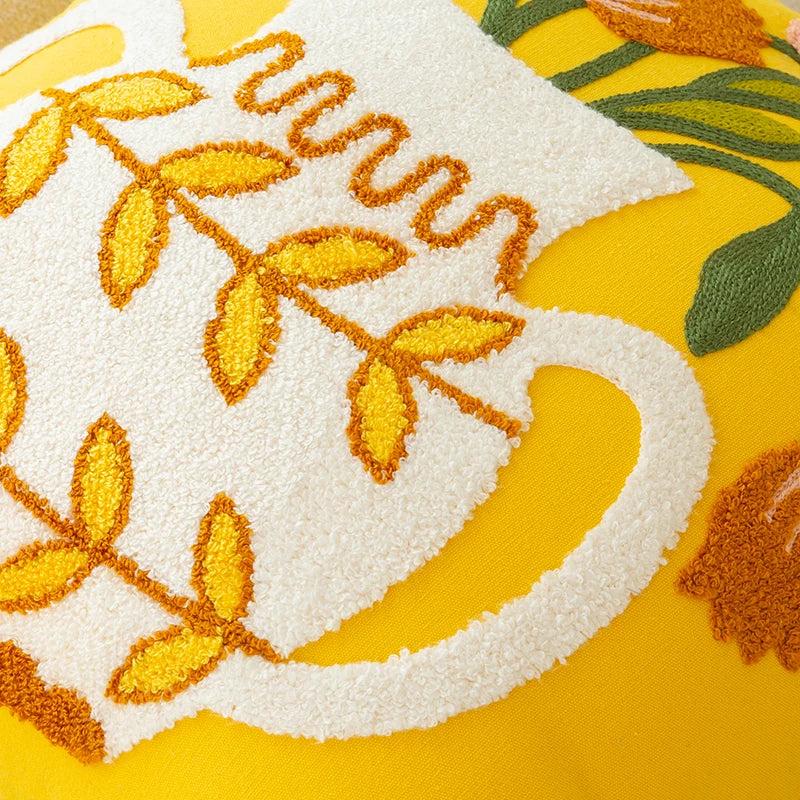 DecorBites™ Elegant Yellow Vase Flower Cushion Cover - 45x45cm