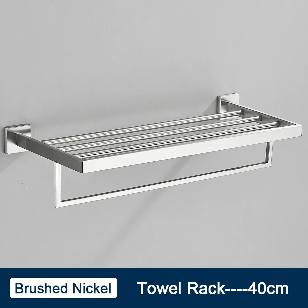 DecorBites™ Black Towel Rack Bar 40cm SUS304 Modern Gold Cloth Holder Wall Mounted