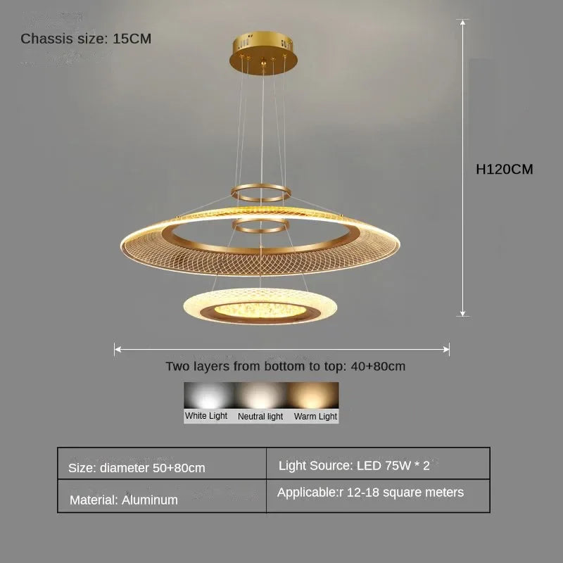 DecorBites™ LED Ring Ceiling Chandelier: Luxury Villa Pendant Light for Living & Dining Rooms