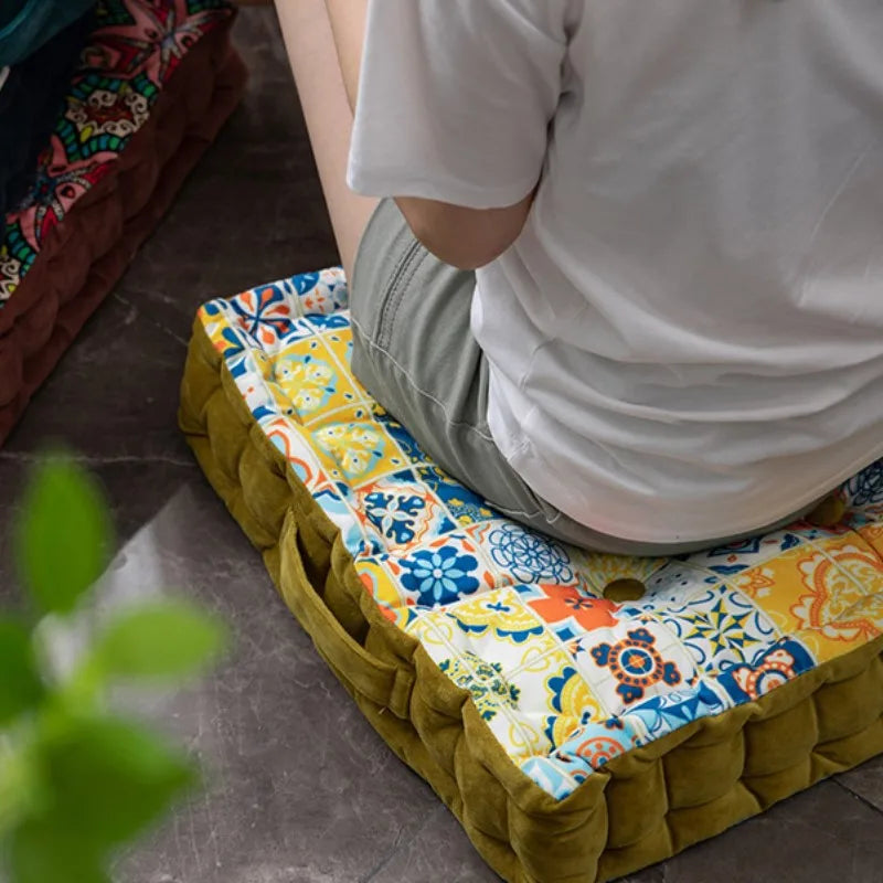DecorBites™ Bohemian Mandala Velvet Floor Cushion for Reading Nook and Party Decor