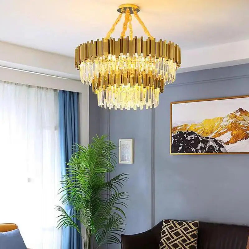 DecorBites™ Crystal LED Pendant Lights: Luxury Gold Plating Metal Hanging Lamp for Living, Dining, Bedroom