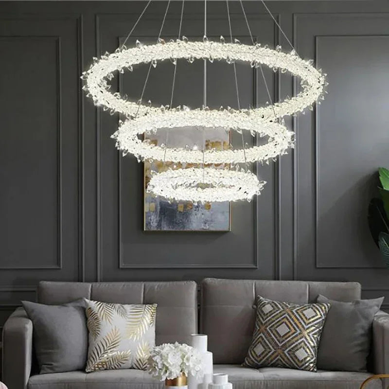 DecorBites™ Crystal Flower LED Chandelier: Elegant Round Pendant Light for Dining & Living Room