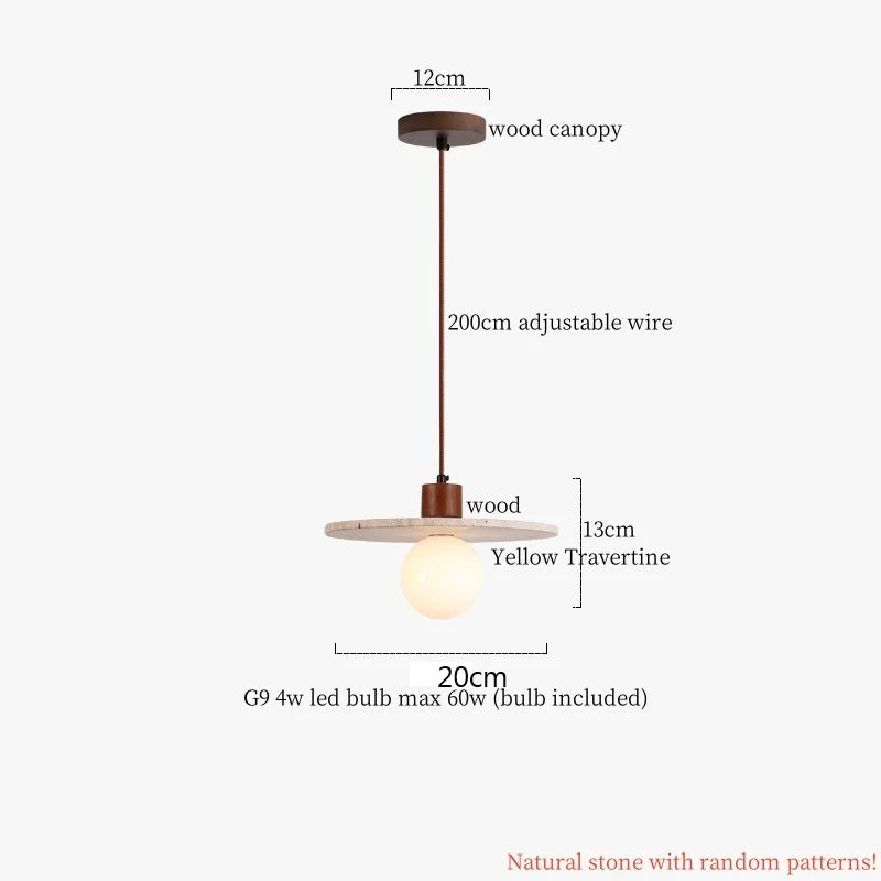 DecorBites™ LED Pendant Lamp Yellow Travertine Adjustable Wabi Sabi Light